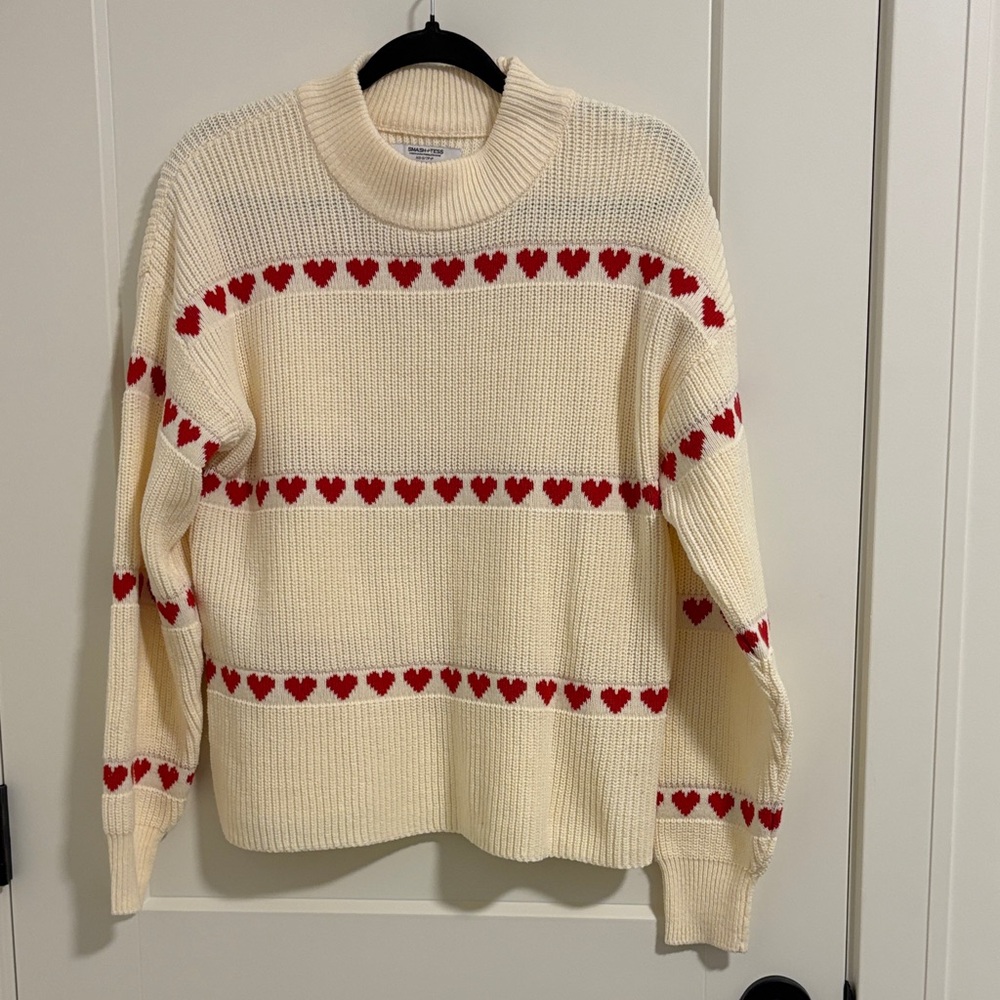Smash + Tess Cream Sweater with Red Heart Accents